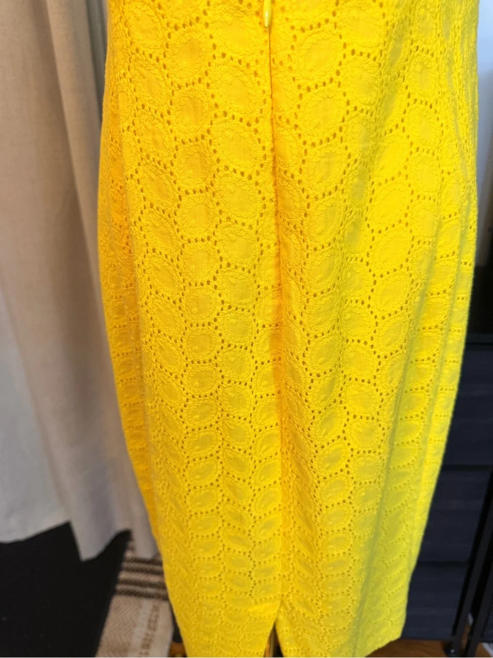 Calvin Klein Yellow Eyelet Puff Sleeve Midi Dress